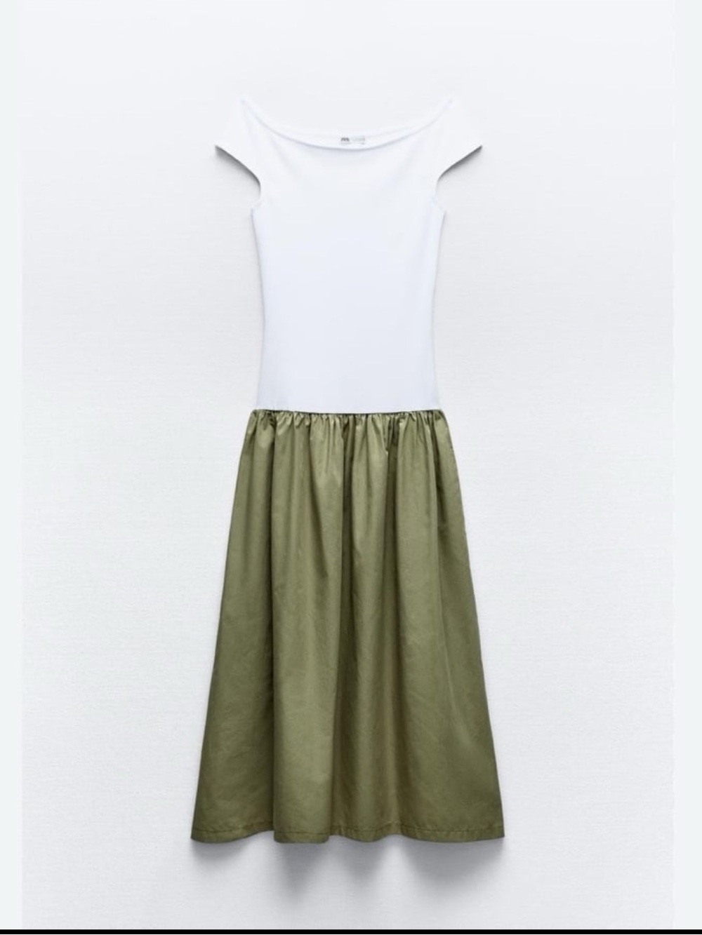 Zara Olive Green Gathered Skirt Dress
